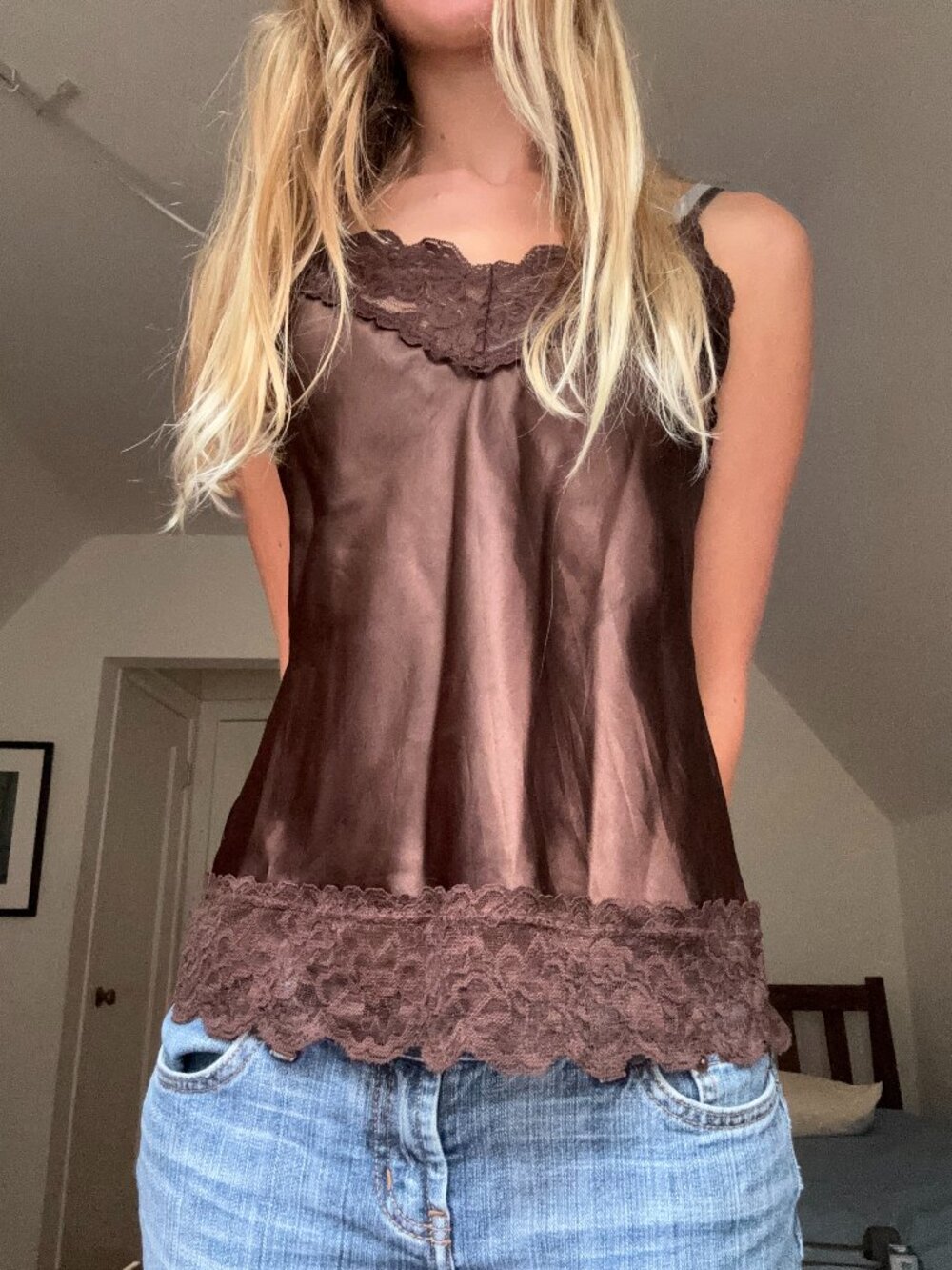 Brown silk lacey top